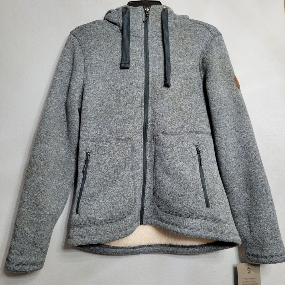 Free Country Womens SM Mountain Fleece Jacket Gray Sherpa Lined Hoodie Gorpcore